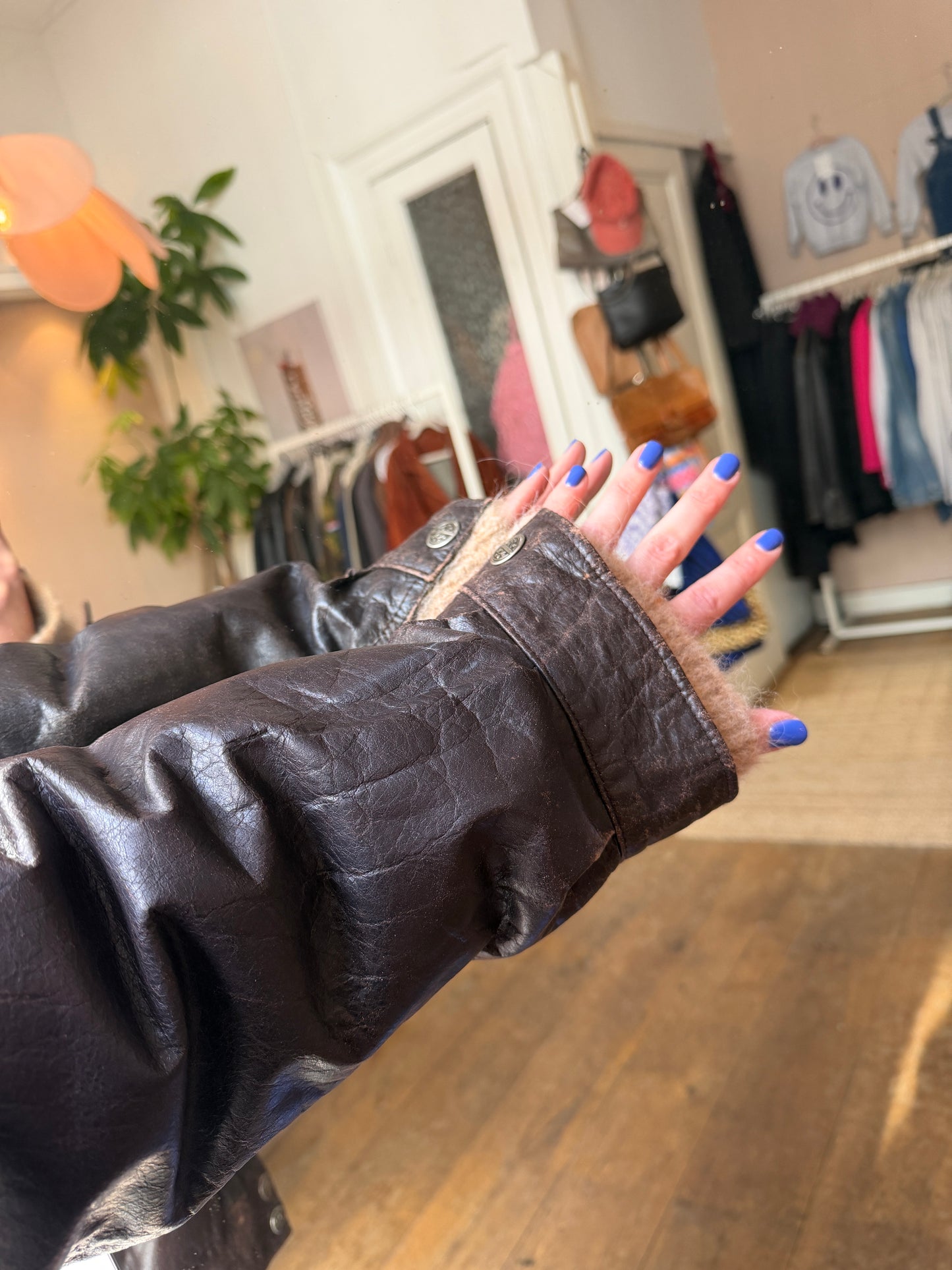 Vintage oversized leren bruine bomber