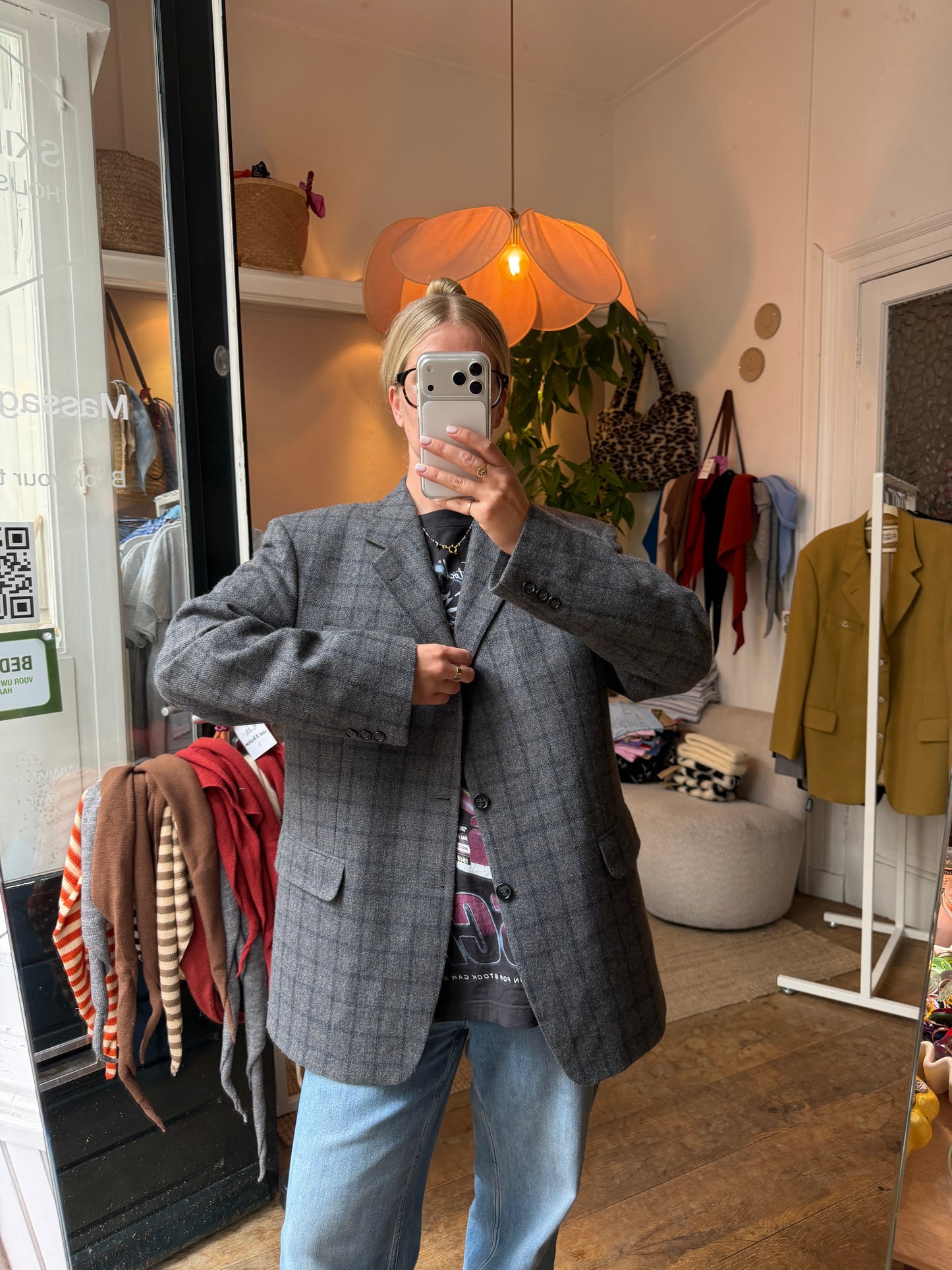 Vintage oversized striped grey wool blazer