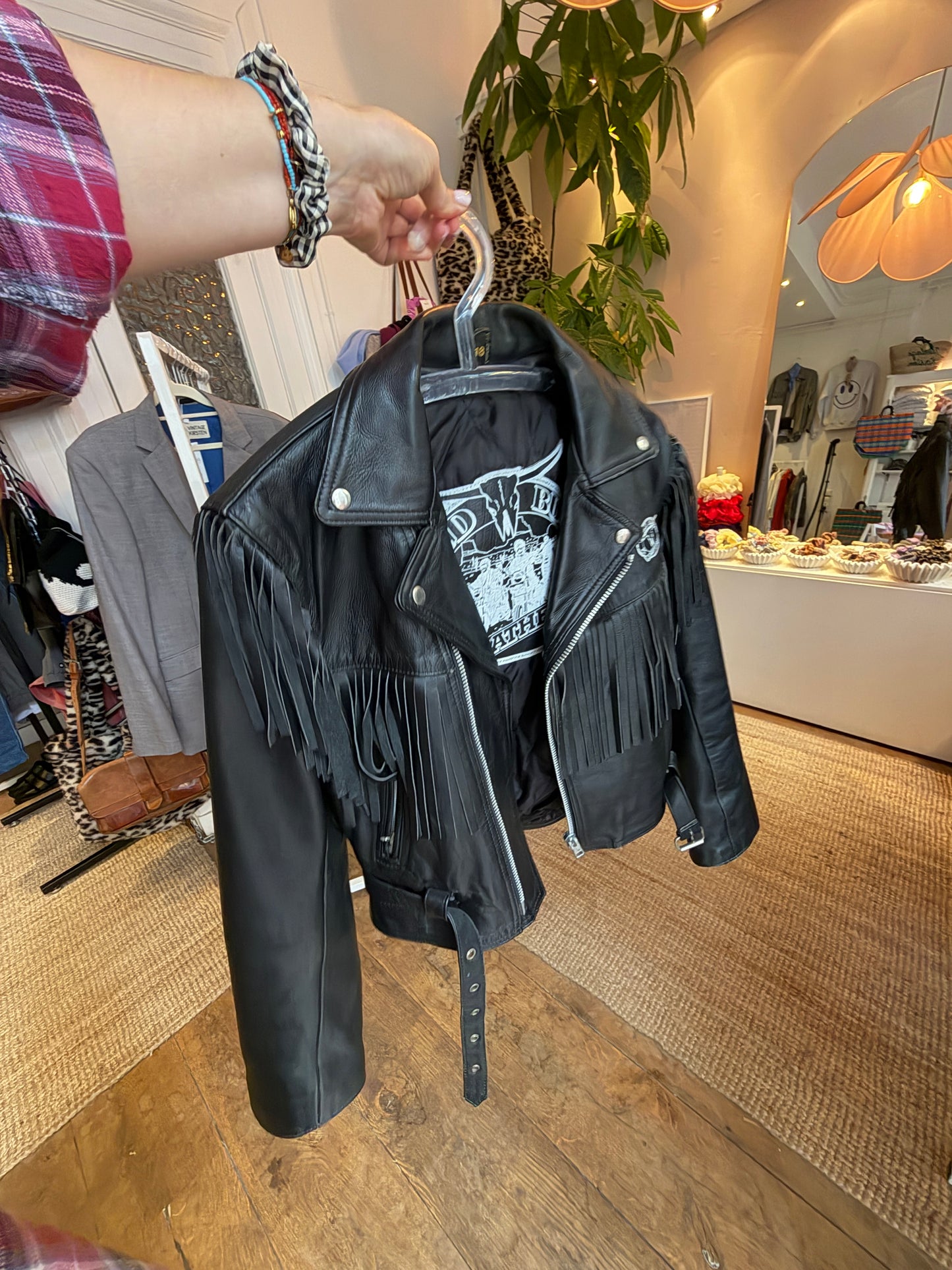 Vintage leather bikerjack fringe jack black