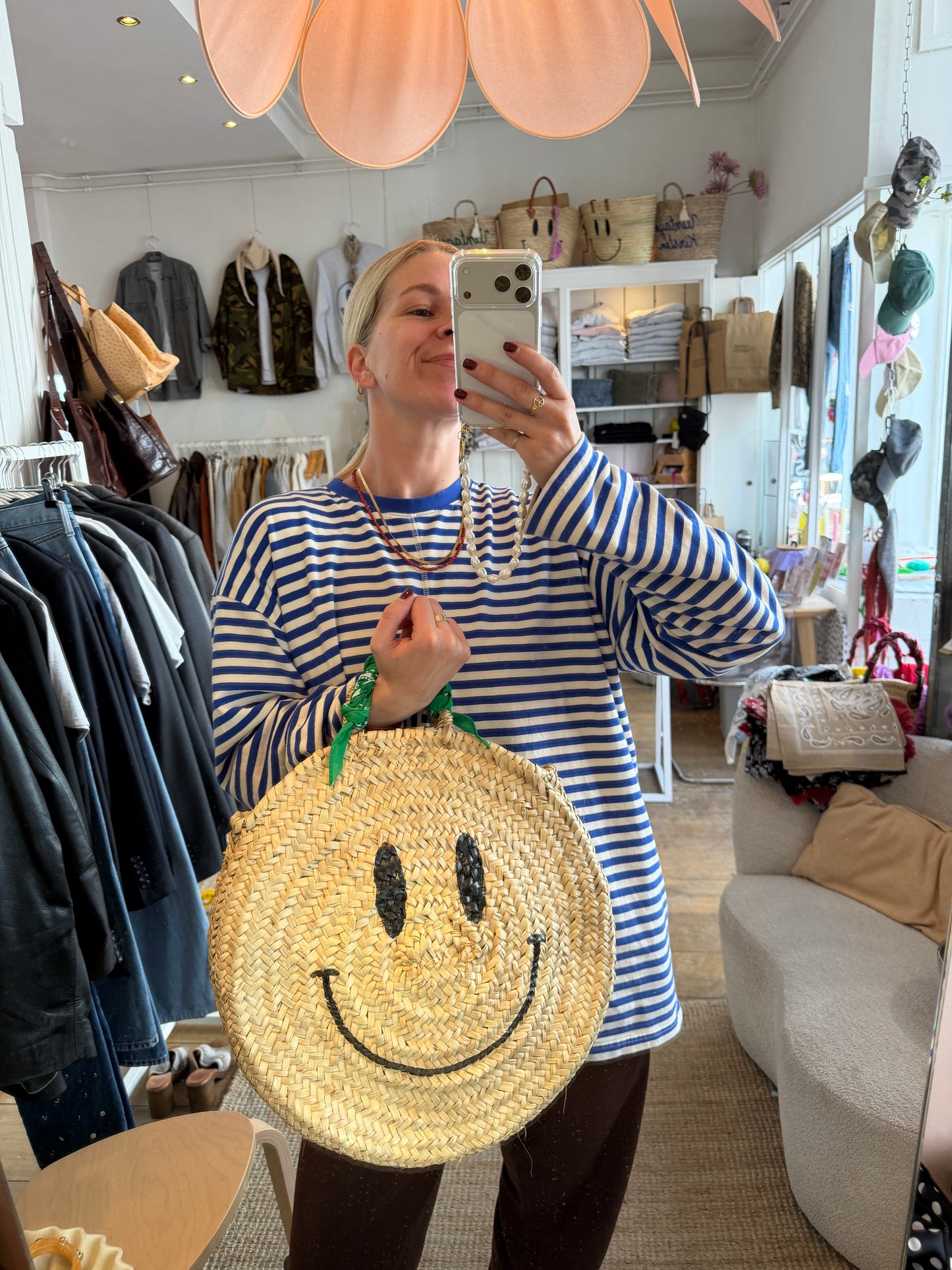 Ronde rieten smile tas ◡̈