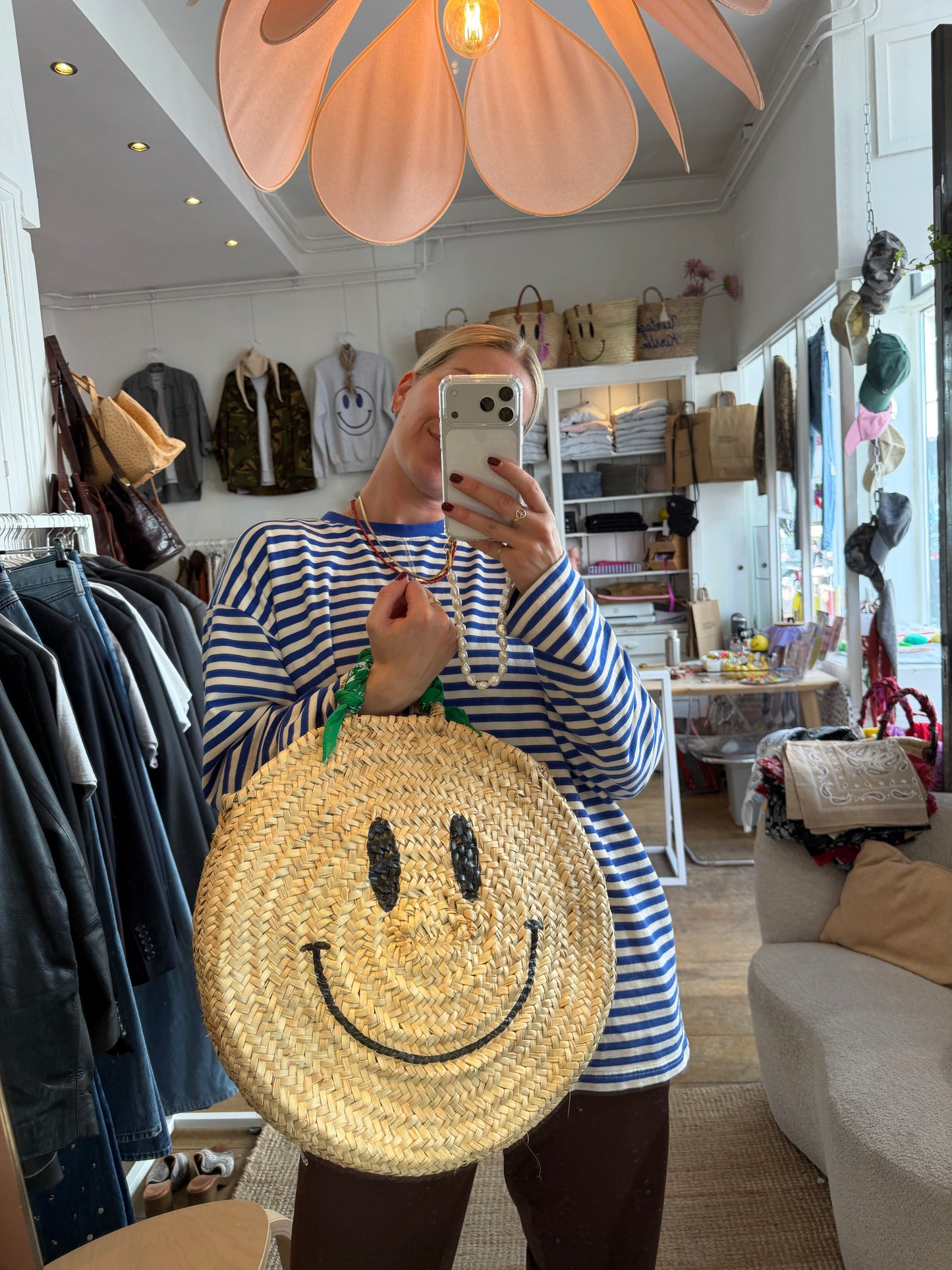 Ronde rieten smile tas ◡̈