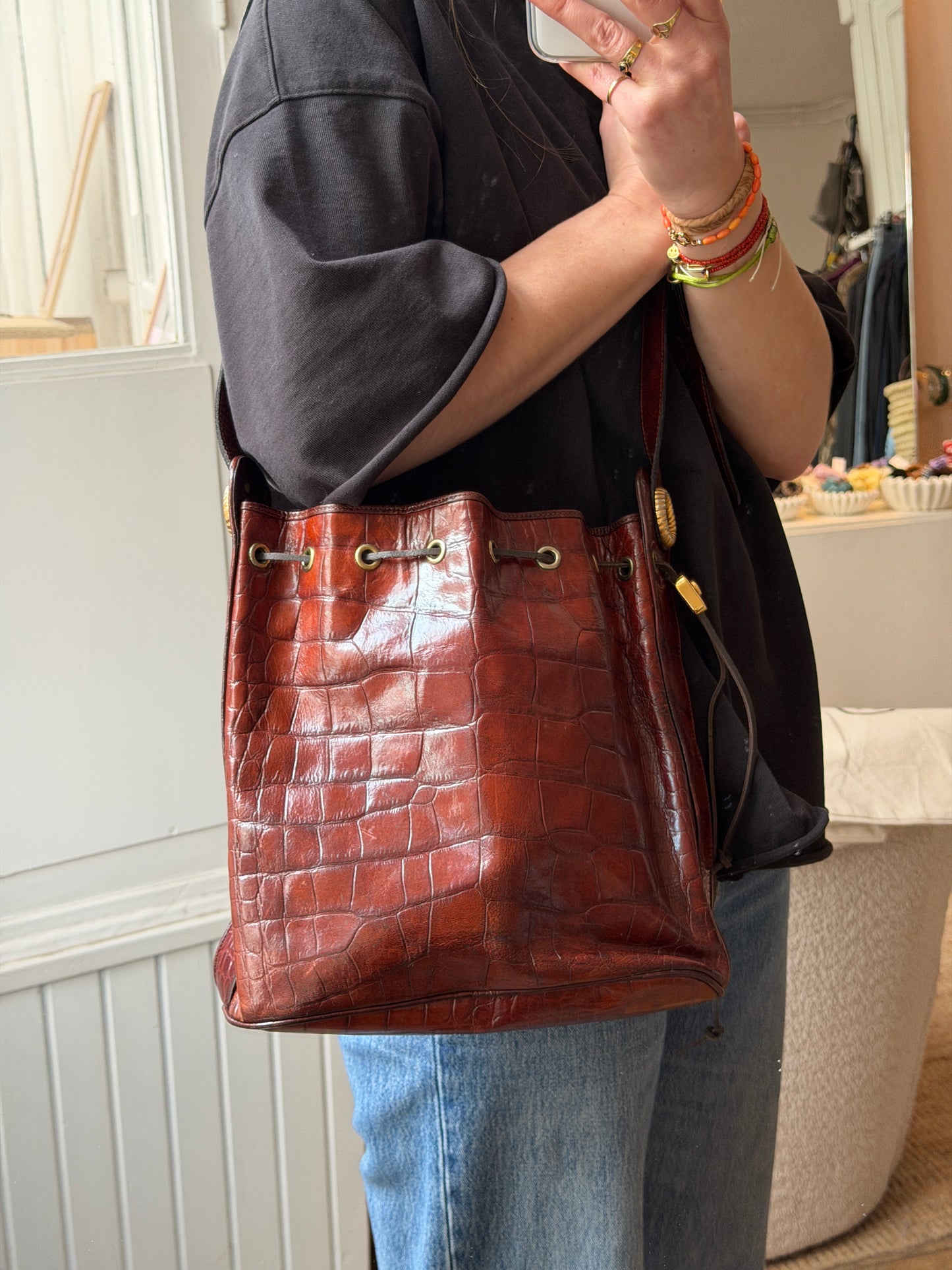 Leren vintage bucketbag