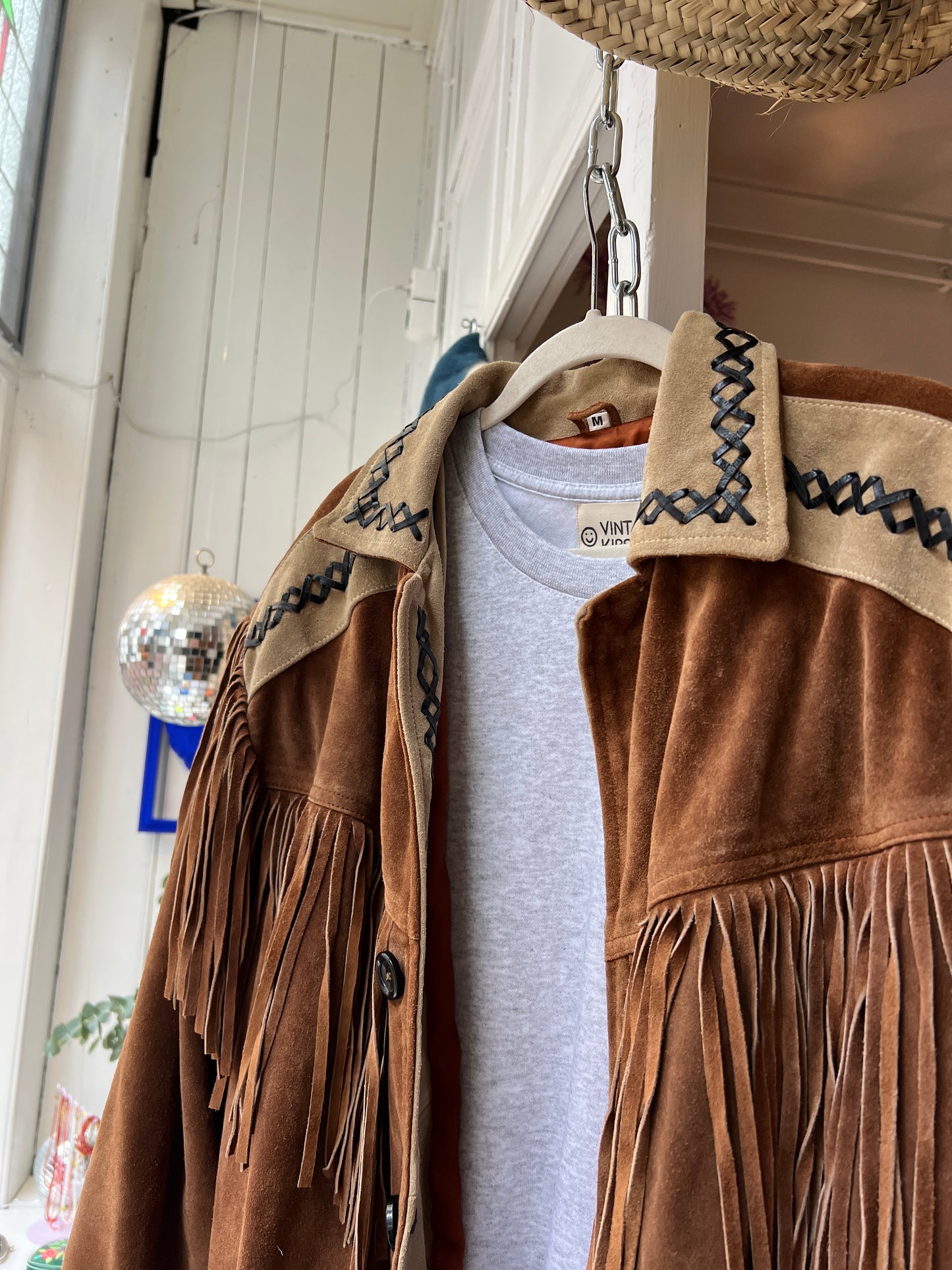 Leather brown fringe jack