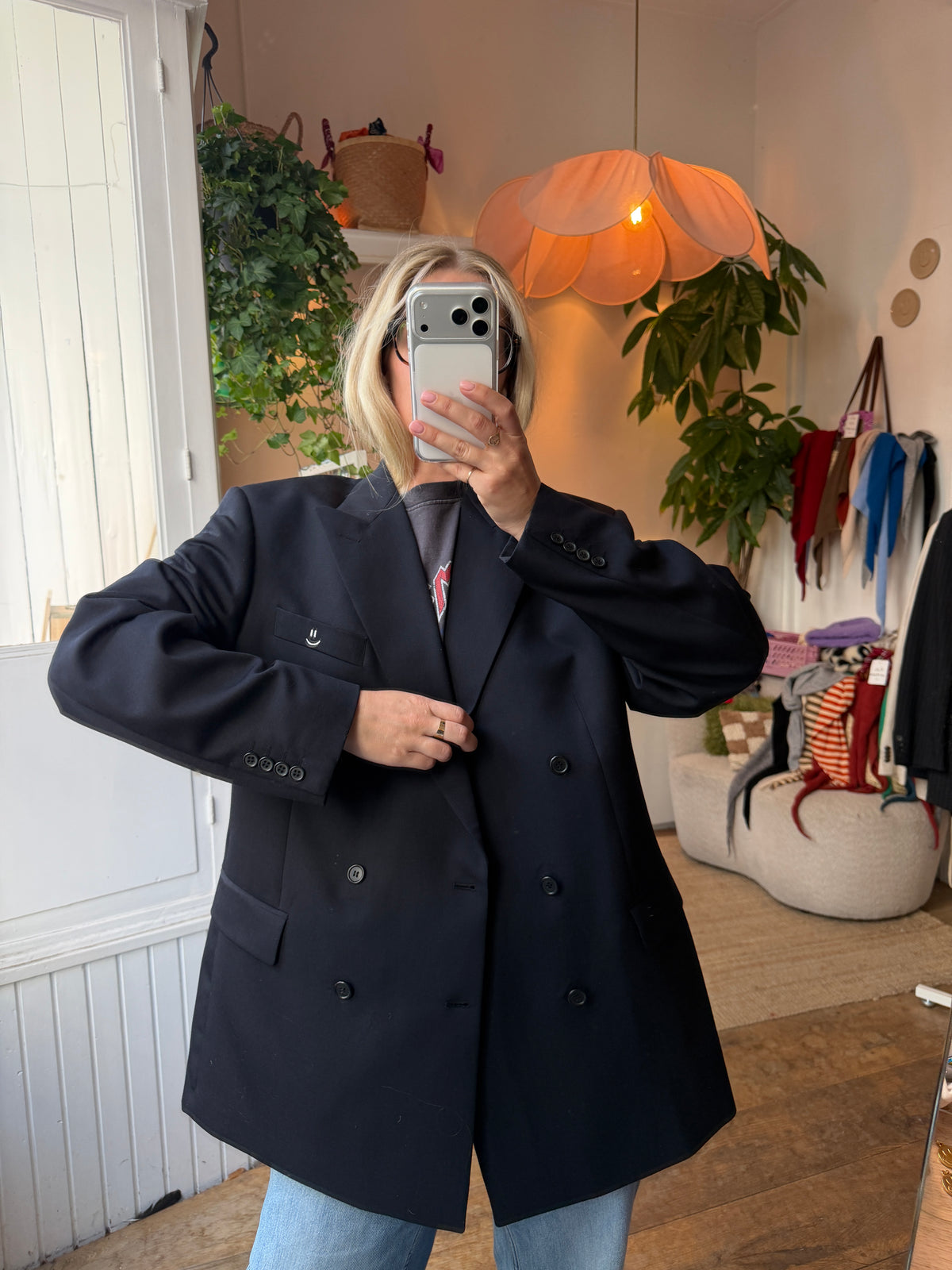 Vintage oversized double breasted dark blue blazer ◡̈