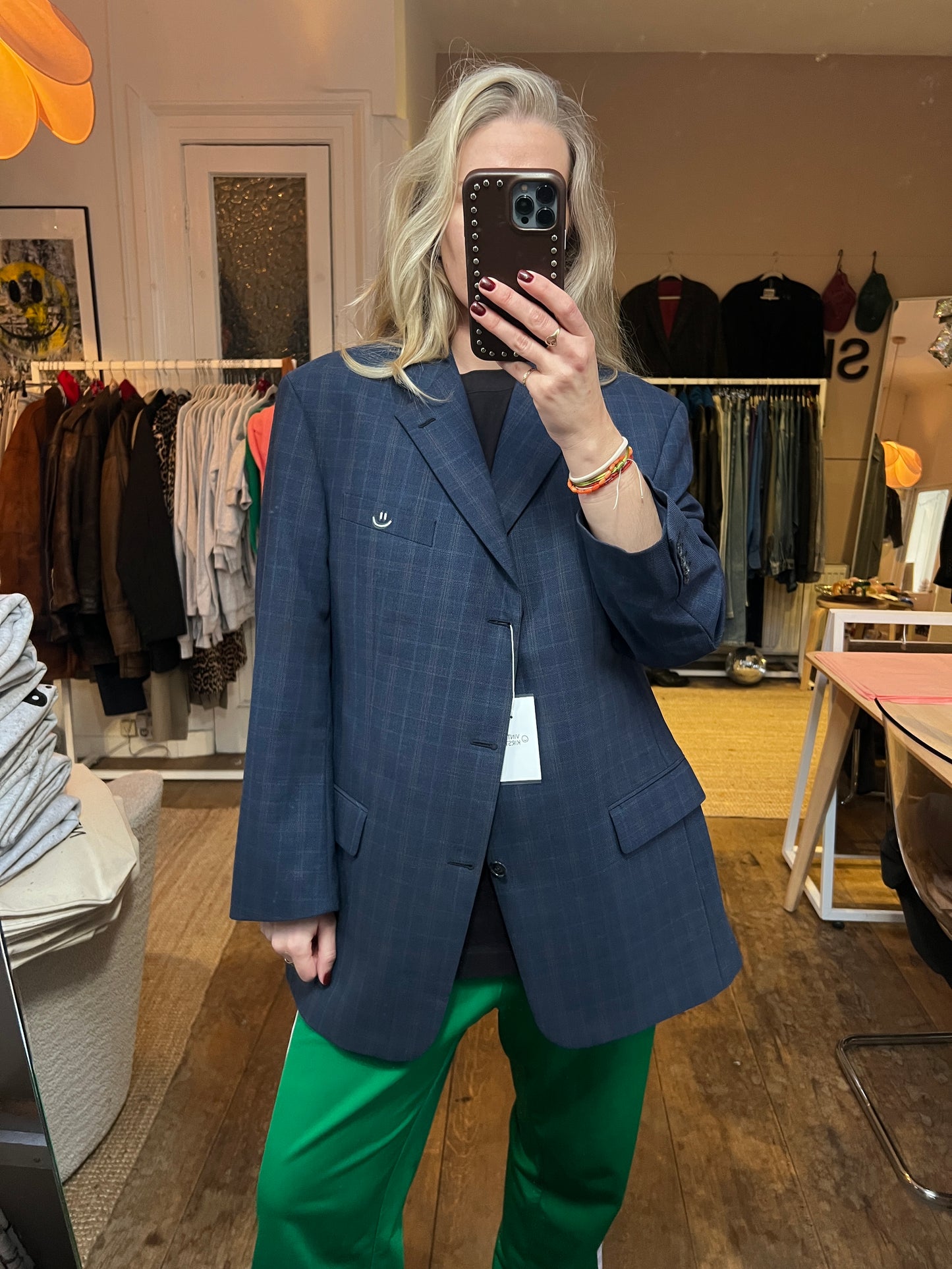 Oversized vintage blauwe blazer