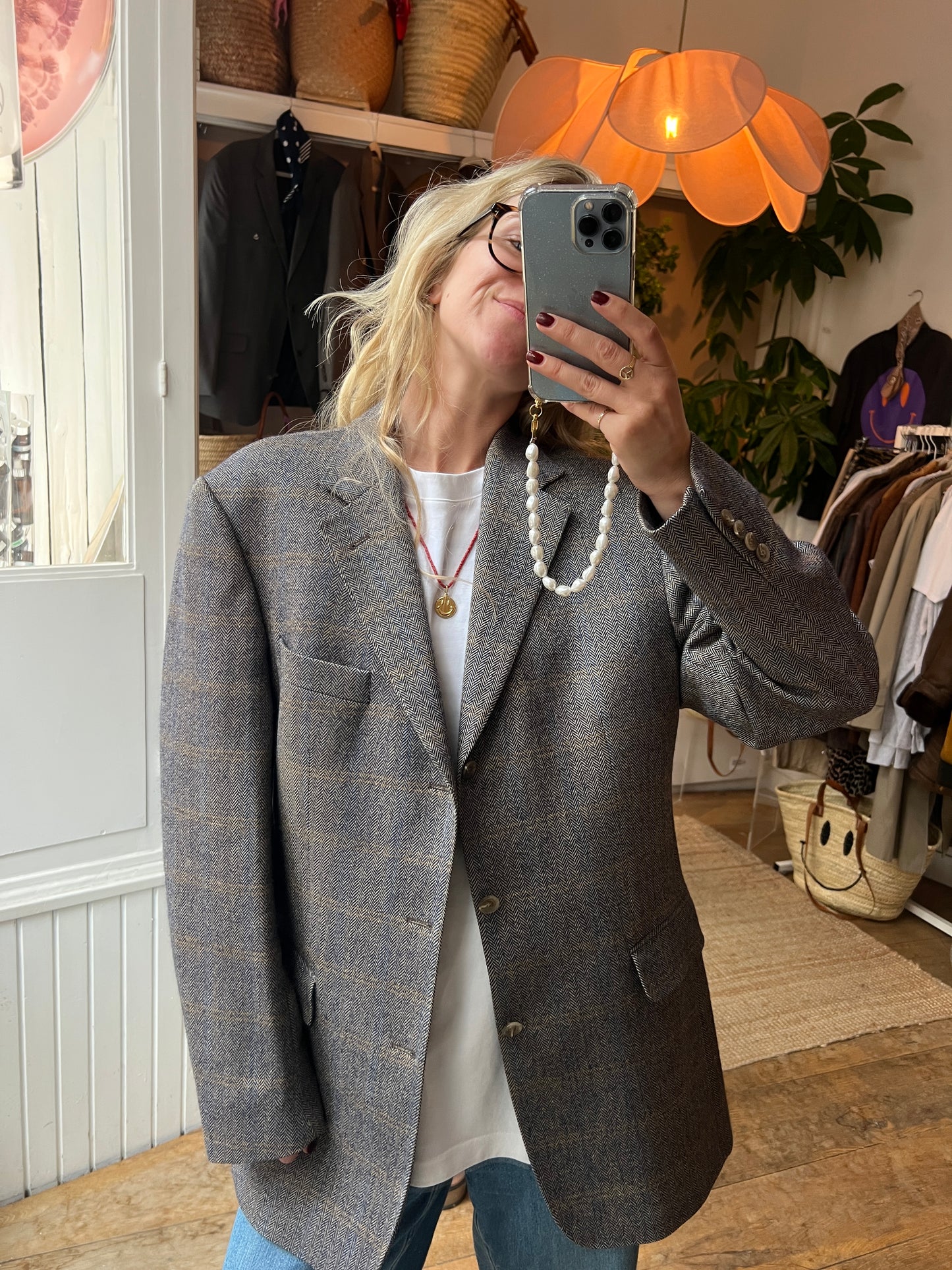 Vintage oversized grijze blazer