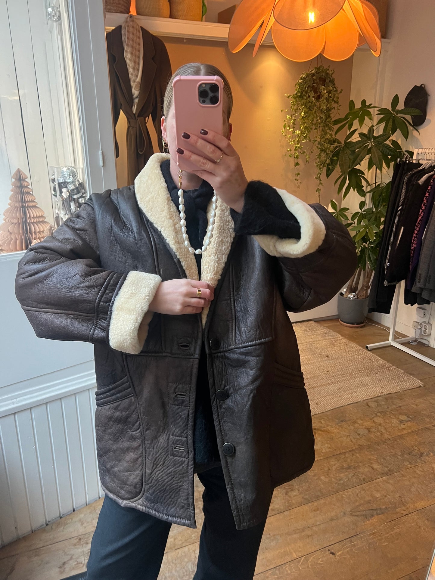 Oversized vintage lammy coat bruin