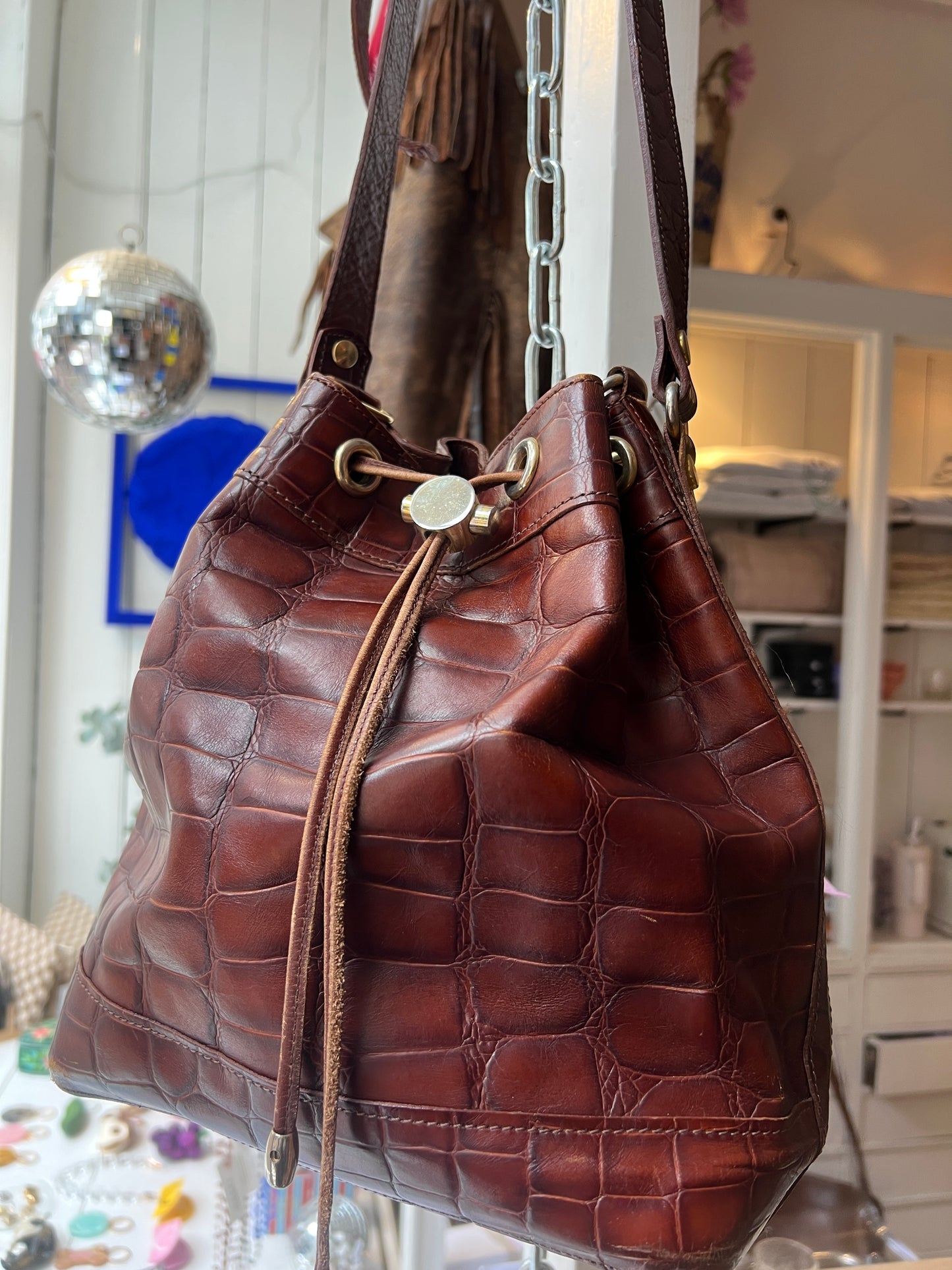 Leren bucket buideltas crossbody tas