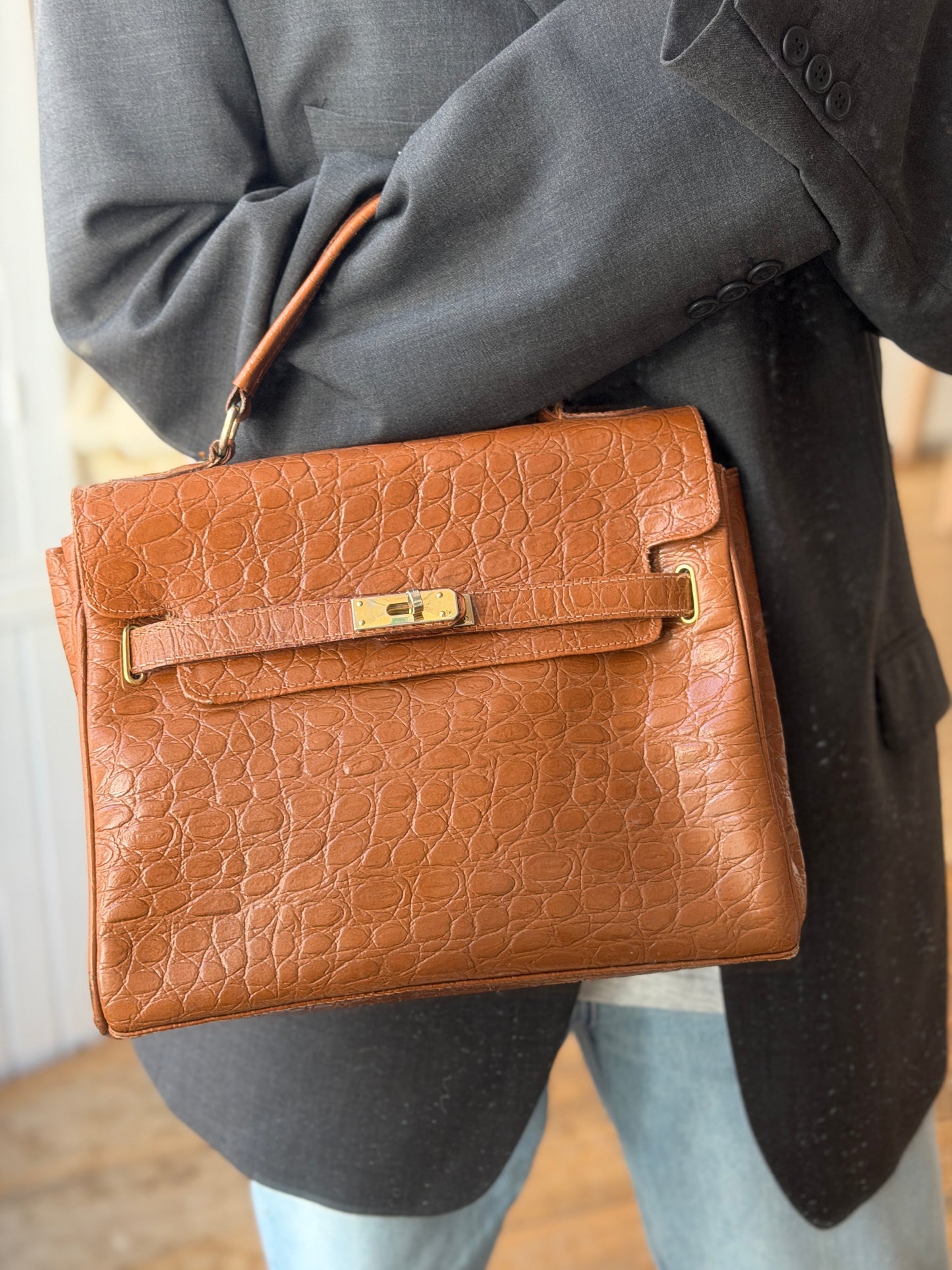 Vintage leren croco tas