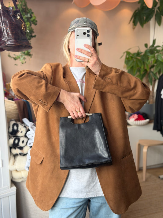 Vintage leren zwarte handtas