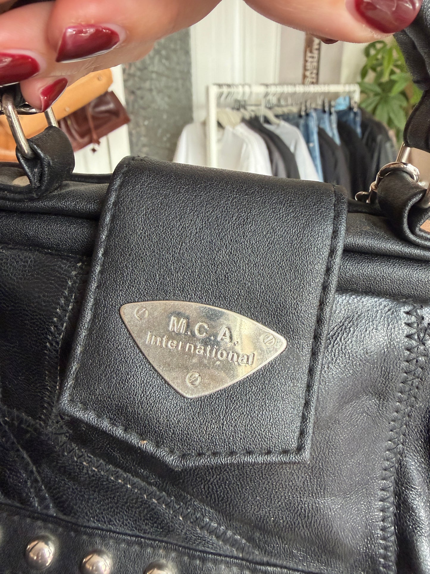 Vintage leren zwarte kleine tas