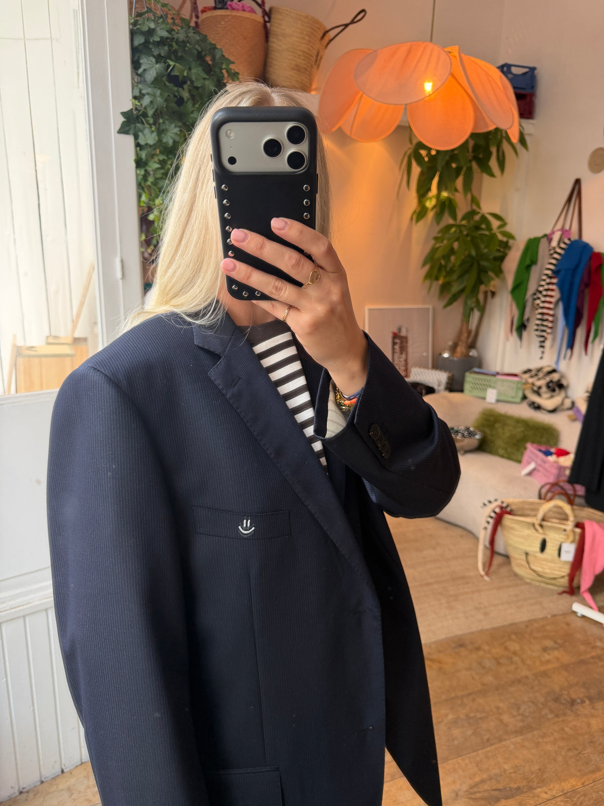 Vintage oversized dark blue striped blazer ◡̈