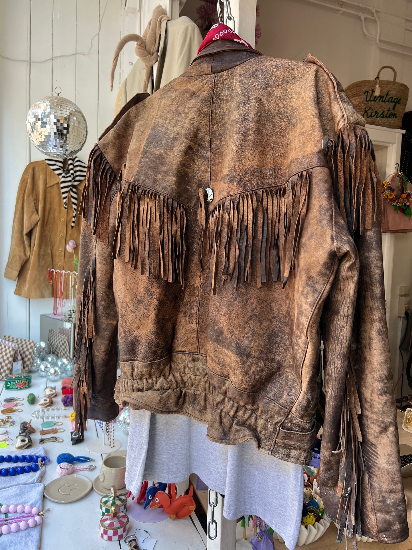 Leren bruine vintage jack fringe