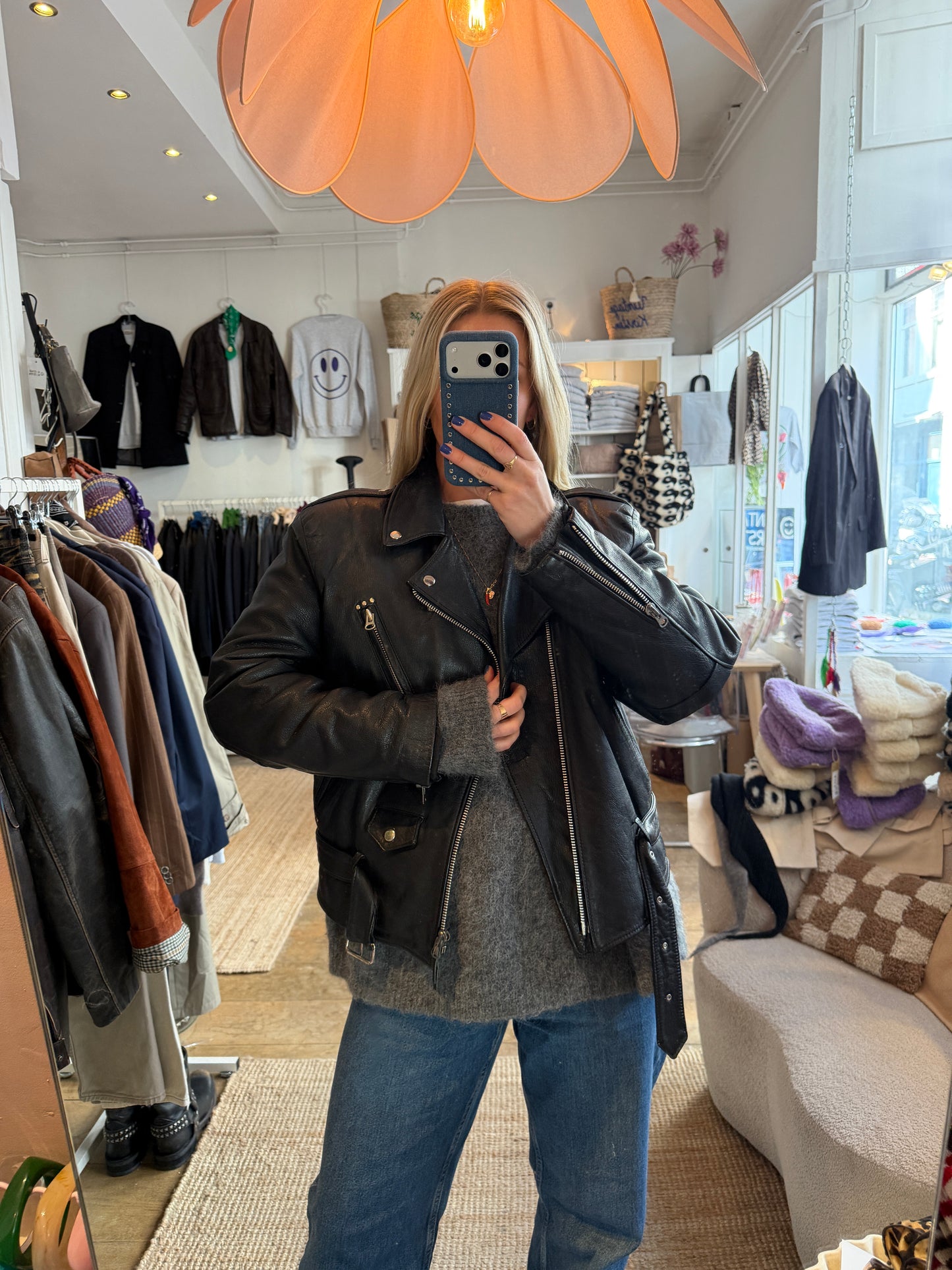 Vintage leren zwarte bikerjack