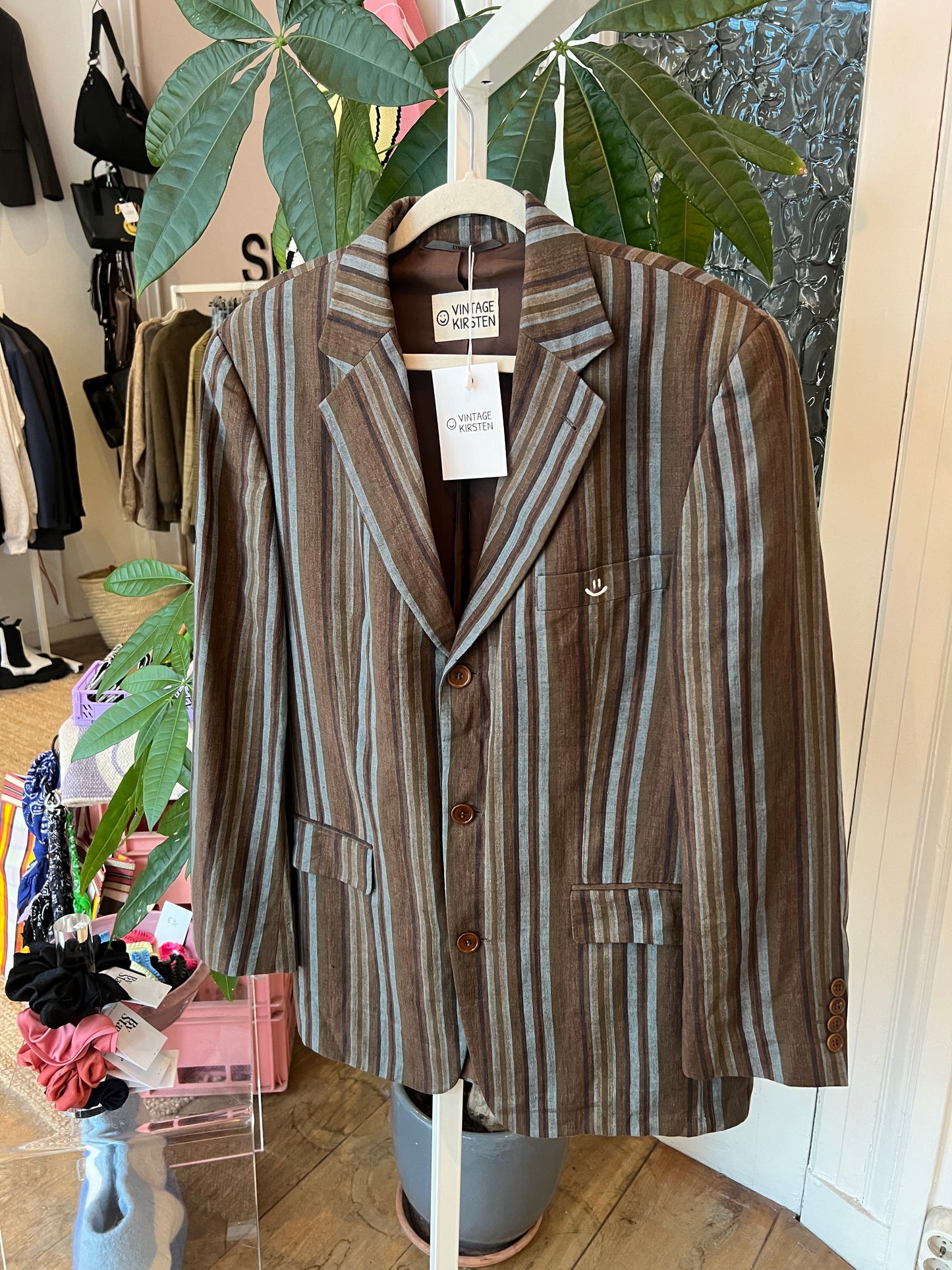 Oversized vintage blazer linnen bruin