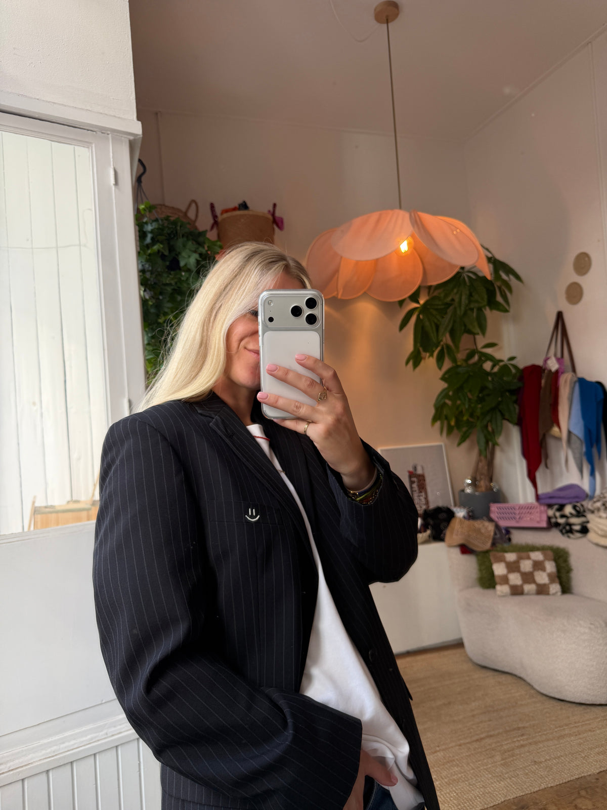 Oversized vintage dark blue striped blazer ◡̈