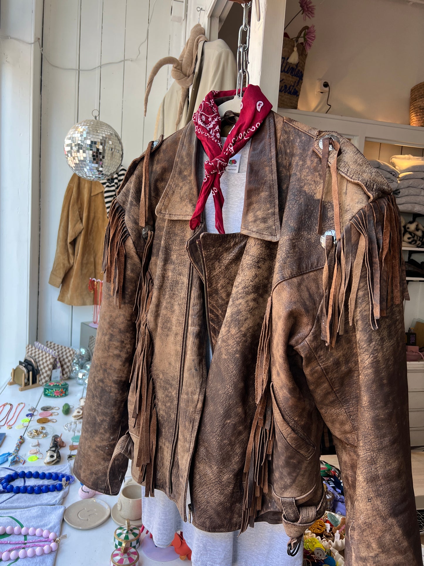 Leren bruine vintage jack fringe