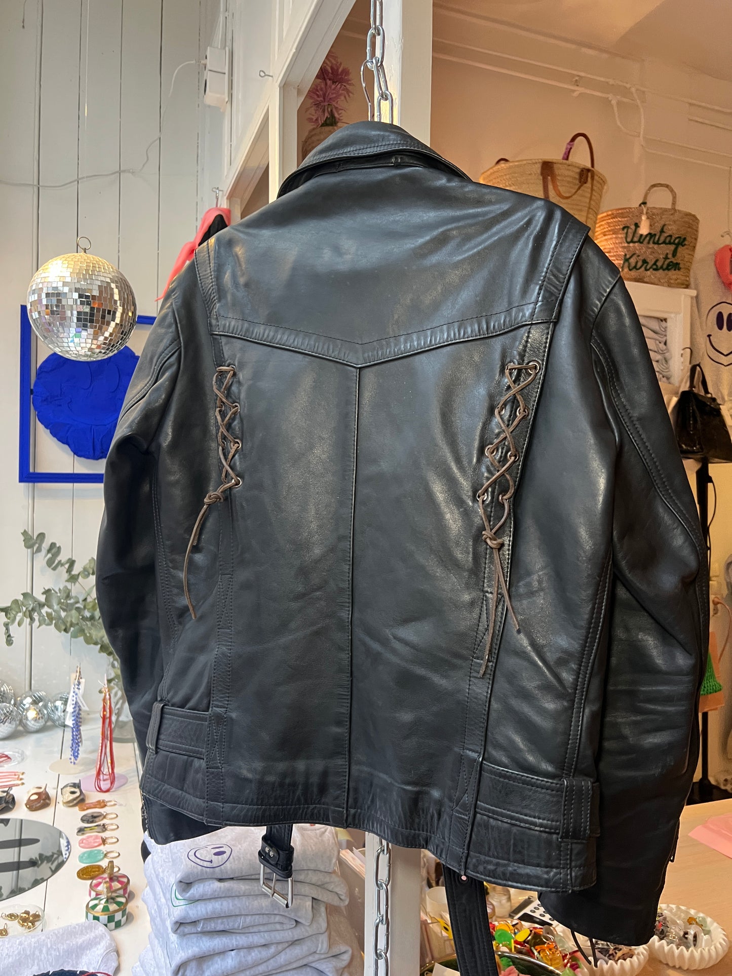 Vintage leather black bikerjack