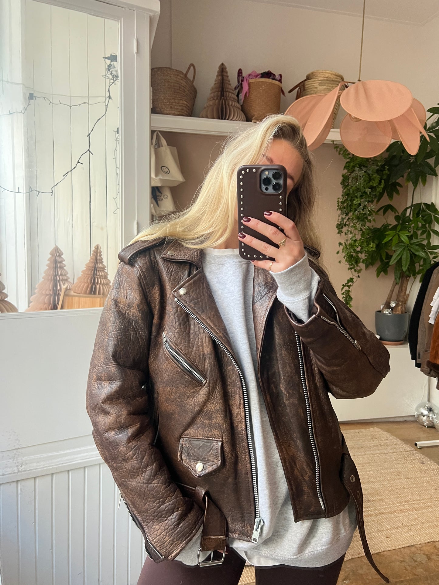 Leather brown bikerjack