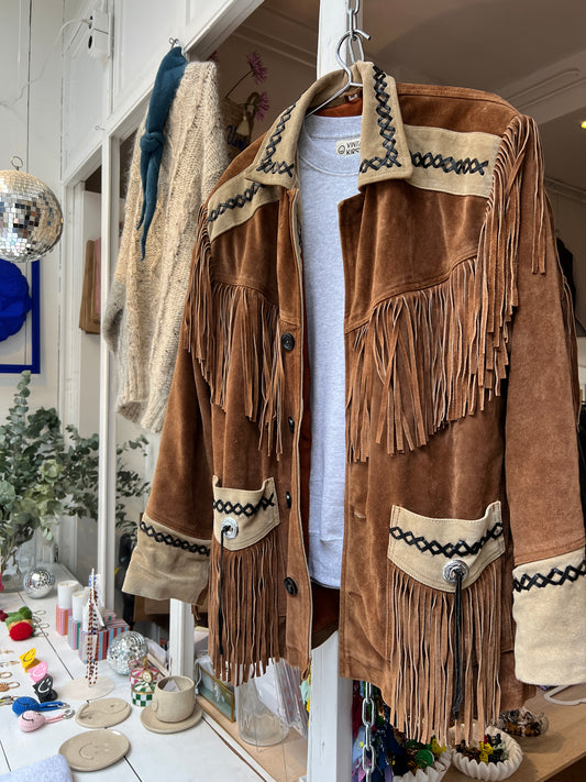 Leather brown fringe jack