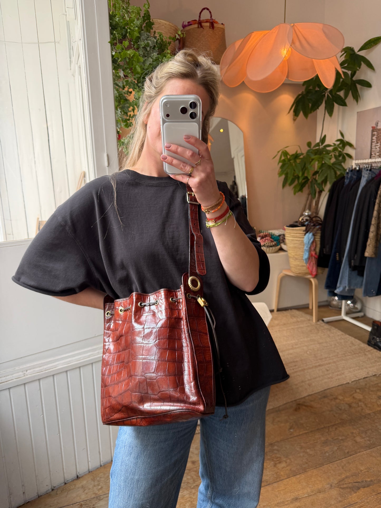 Leren vintage bucketbag