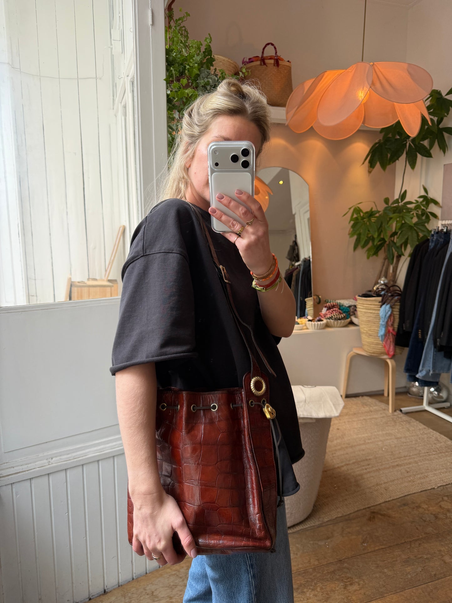 Leren vintage bucketbag