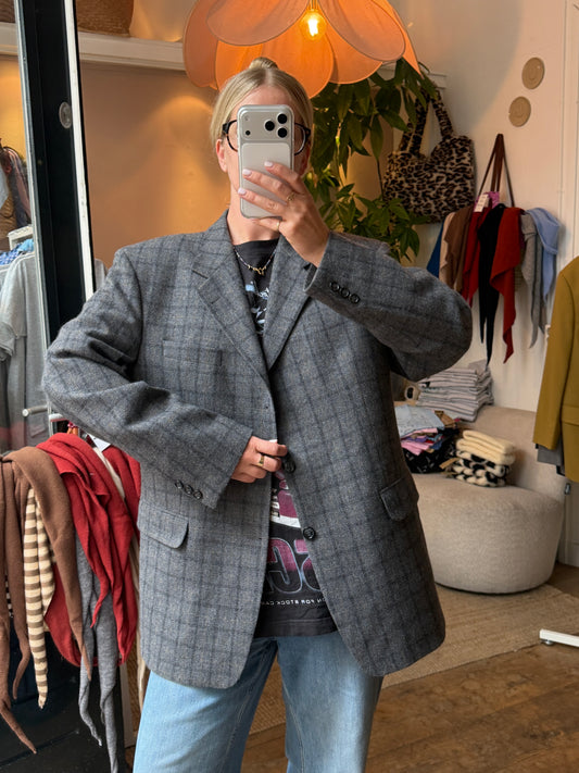 Vintage oversized striped grey wool blazer