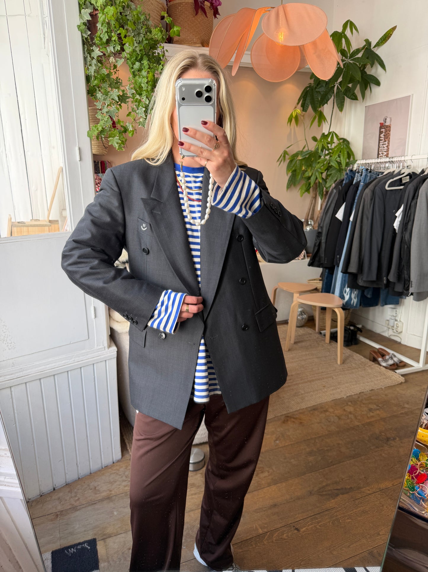 Vintage oversized double breasted dark grey blazer ◡̈