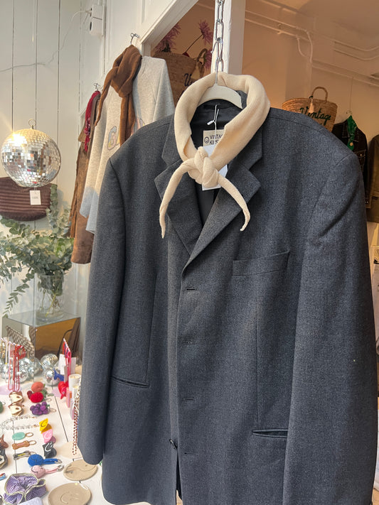 Oversized vintage wollen grijze blazer