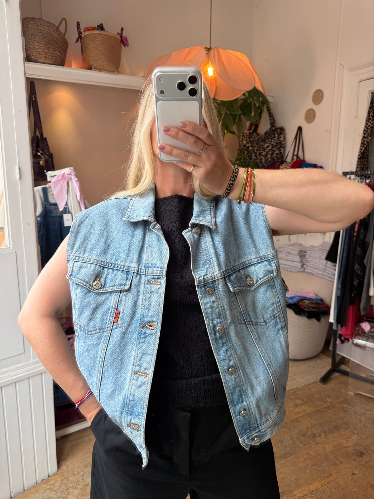Vintage denim oversized gilet