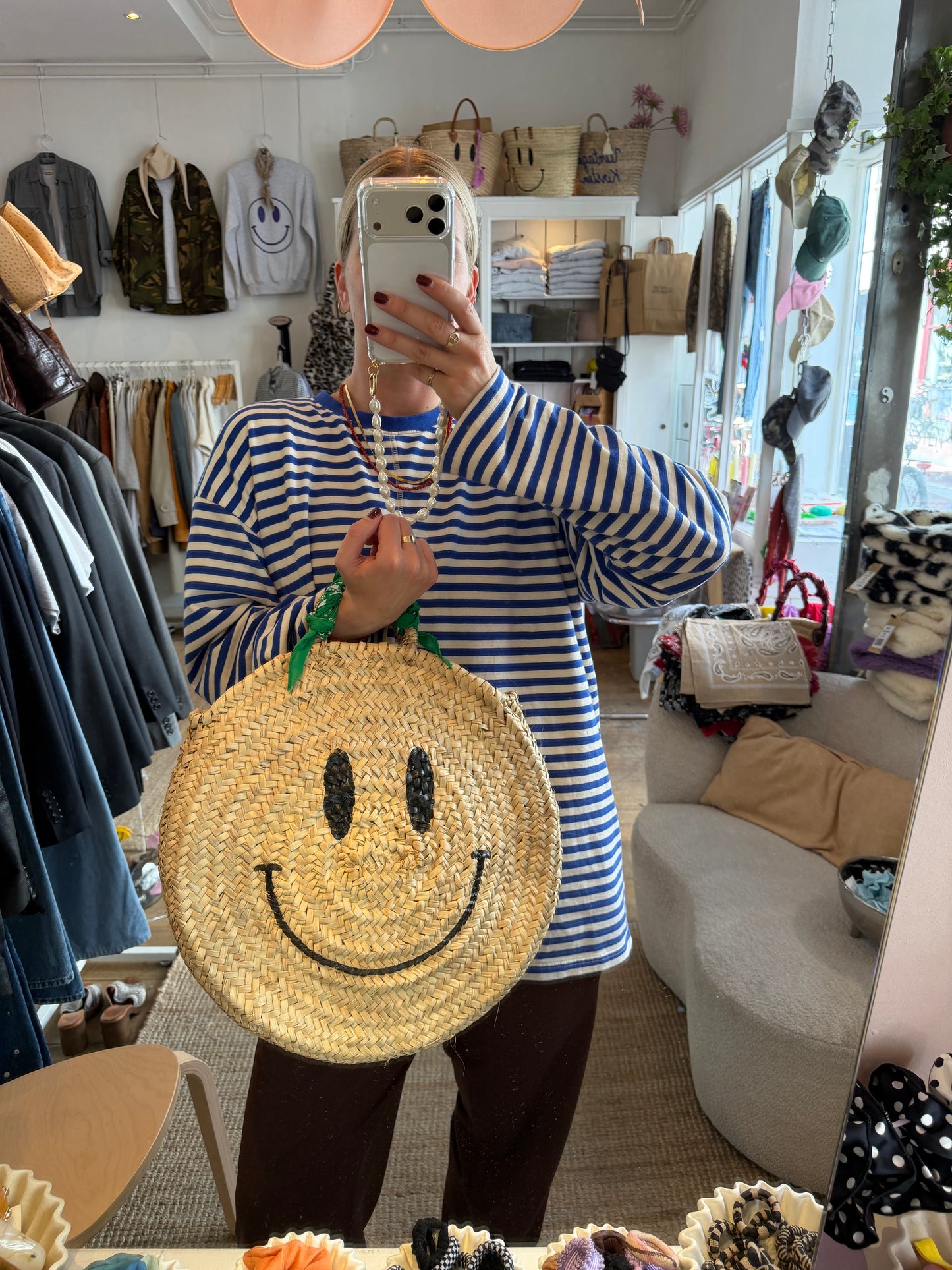 Ronde rieten smile tas ◡̈