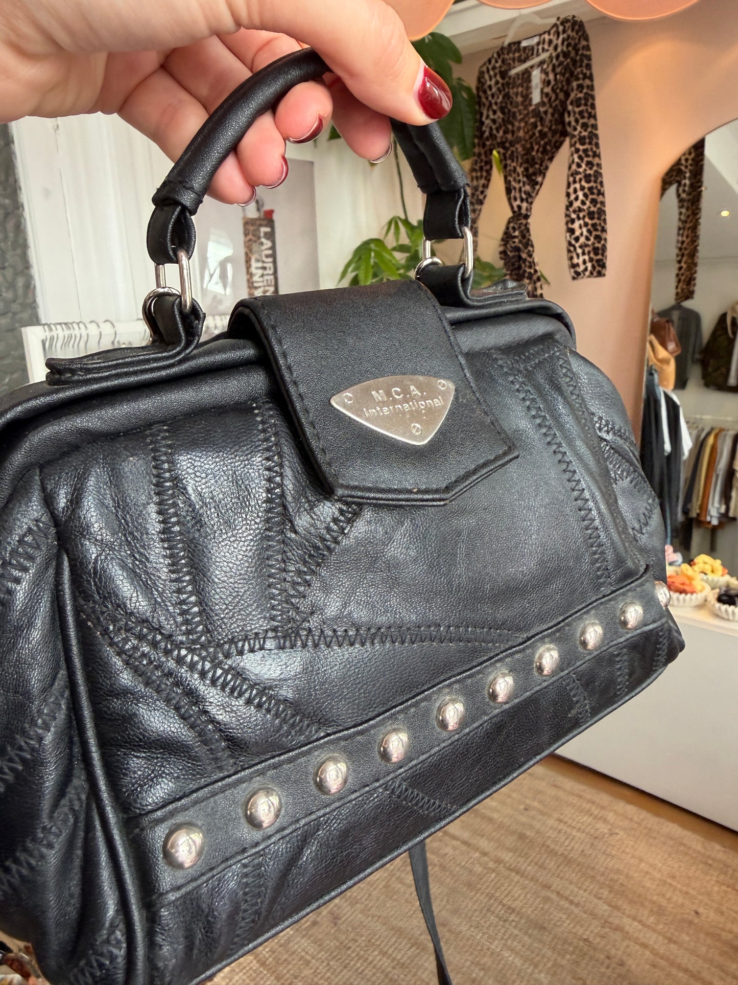 Vintage leren zwarte kleine tas