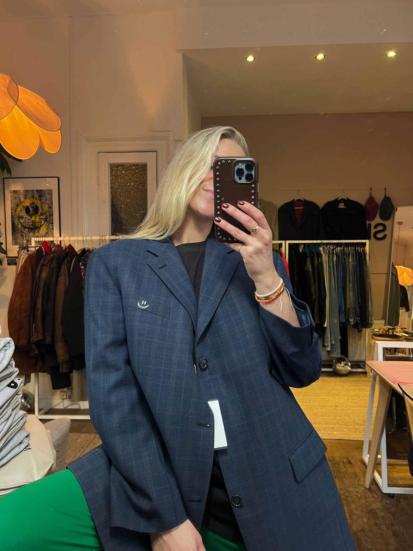 Oversized vintage blauwe blazer