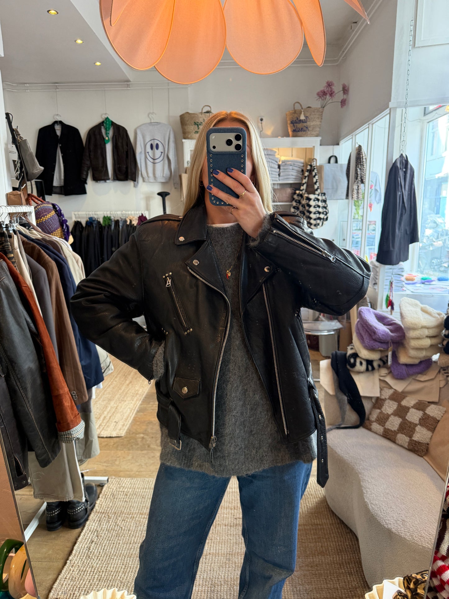 Vintage leren zwarte bikerjack