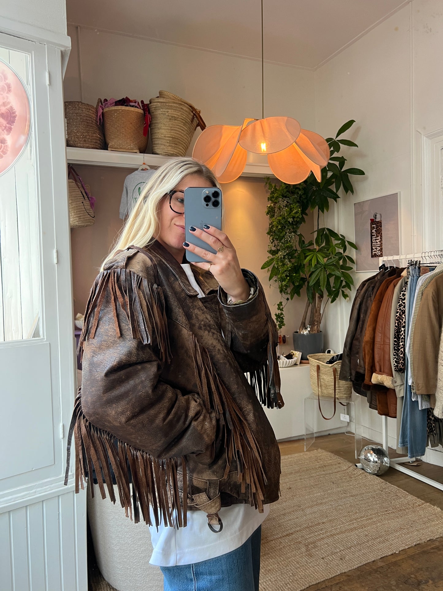 Leren bruine vintage jack fringe