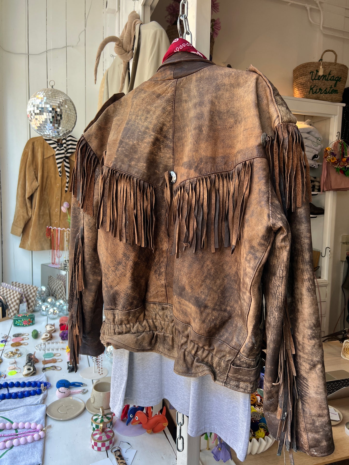 Leren bruine vintage jack fringe