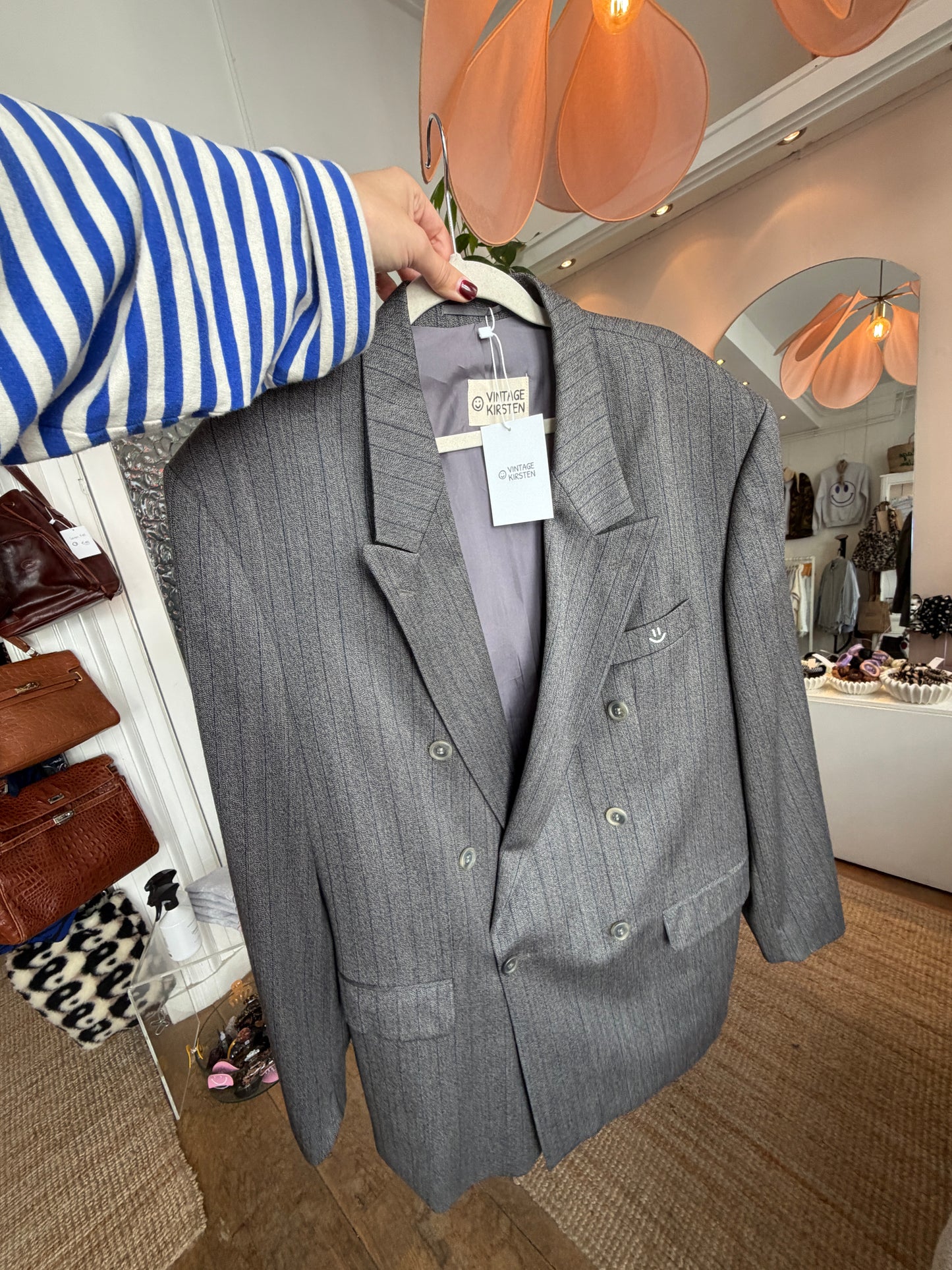 Vintage oversized double breasted striped grey blazer ◡̈