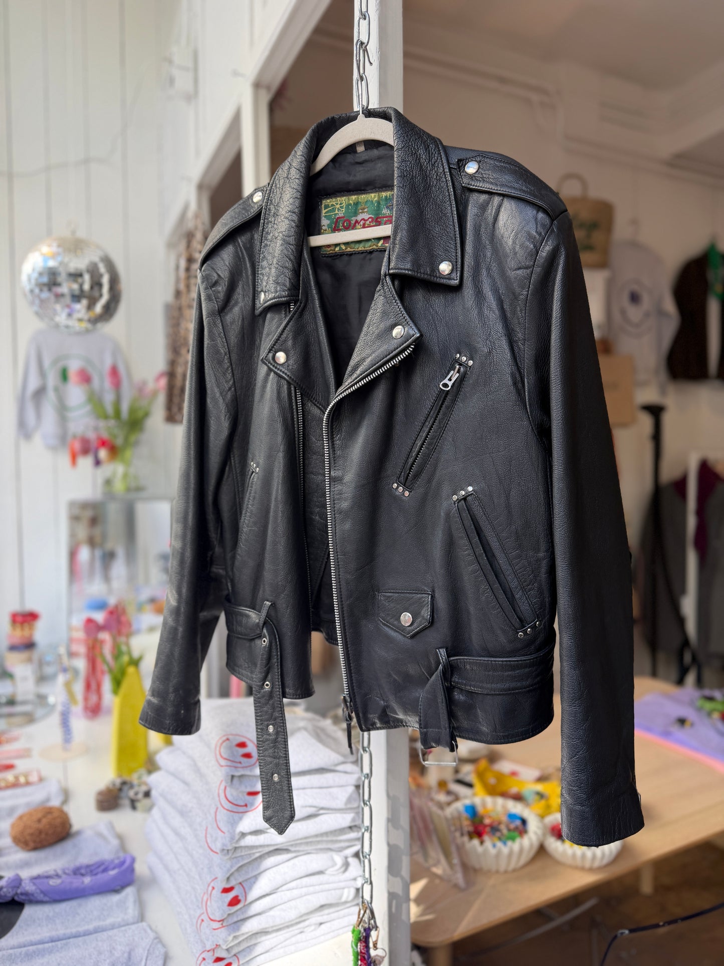 Vintage leren zwarte bikerjack