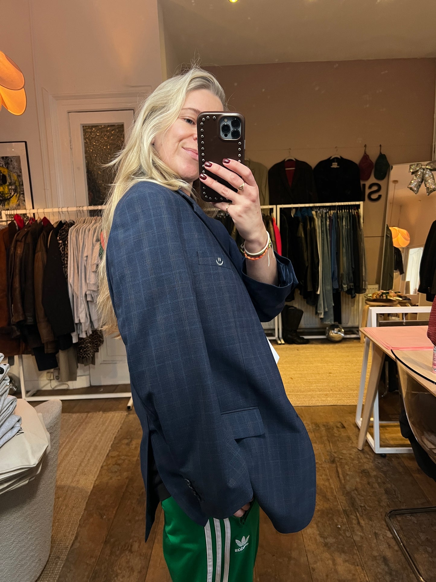 Oversized vintage blauwe blazer