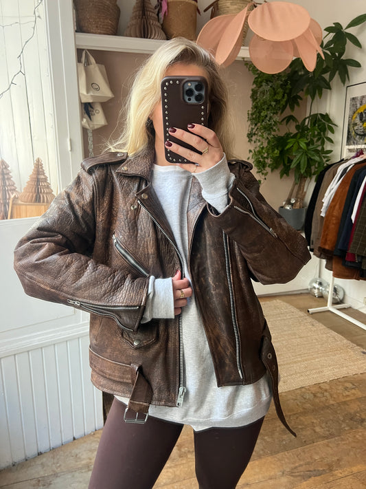 Leather brown bikerjack