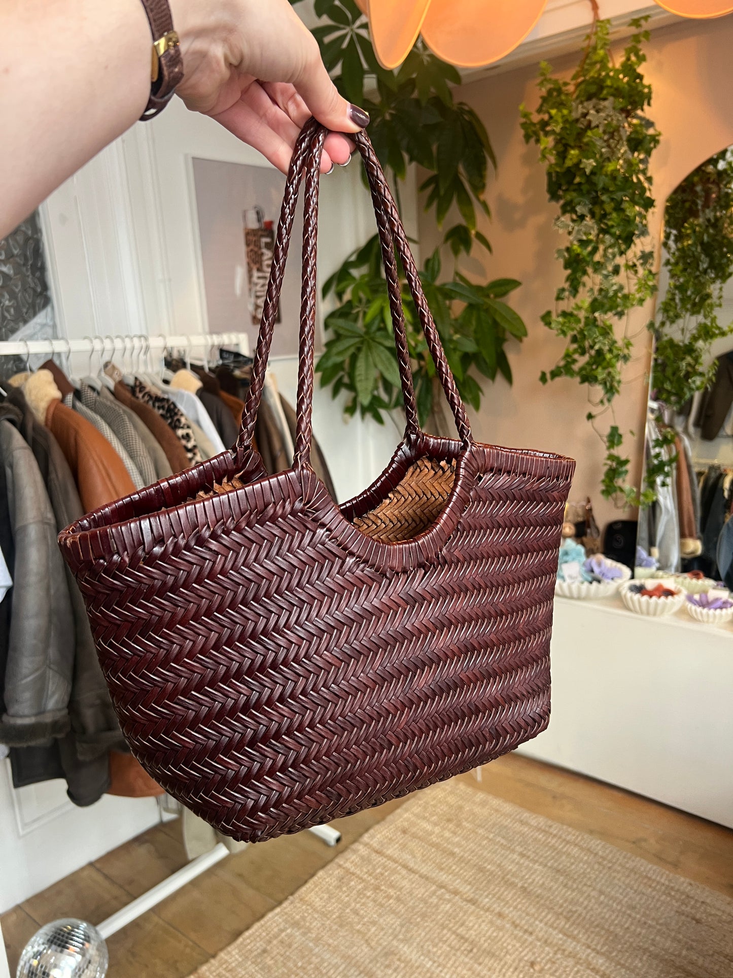 Leather woven bag