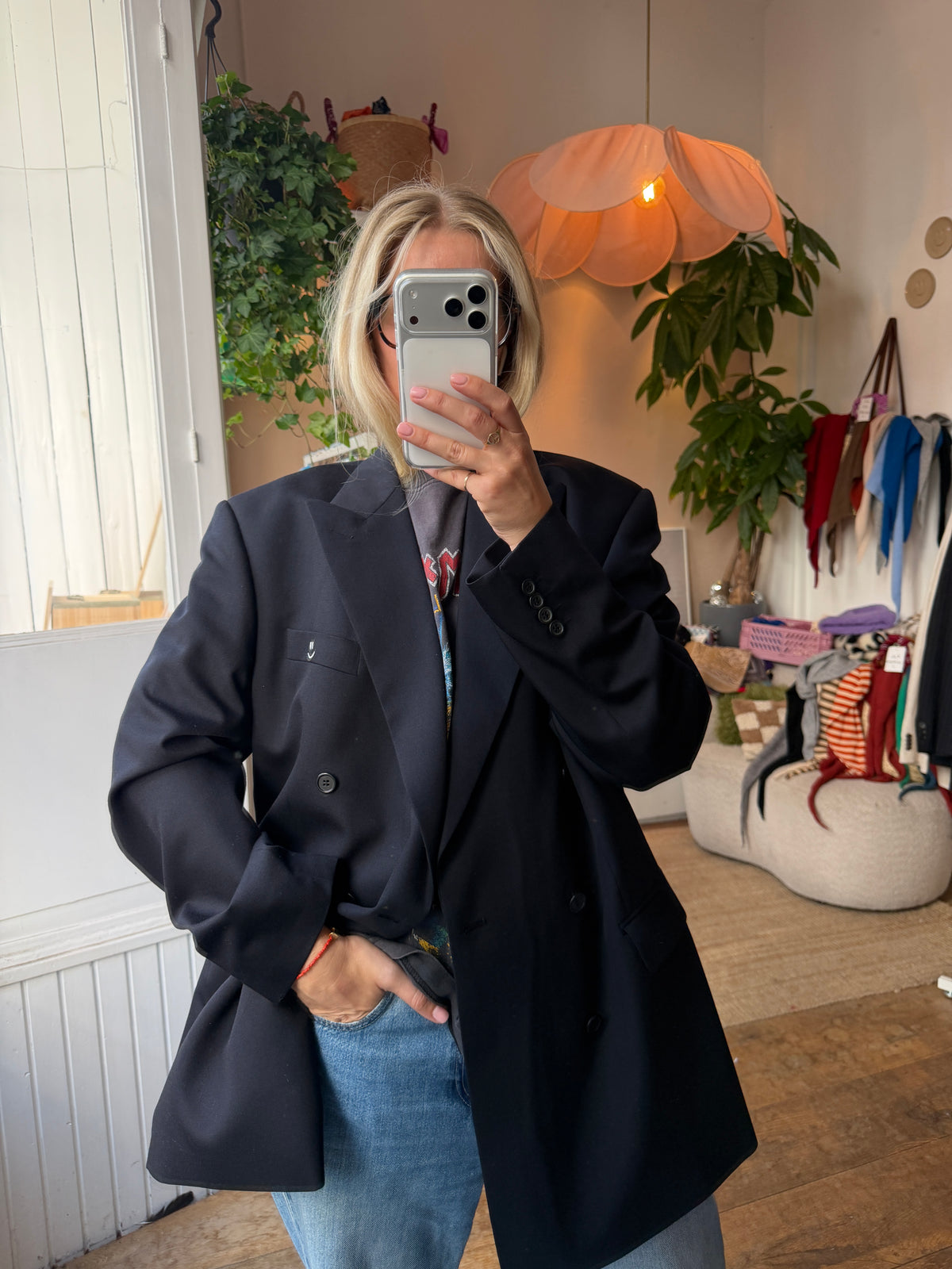 Vintage oversized double breasted dark blue blazer ◡̈