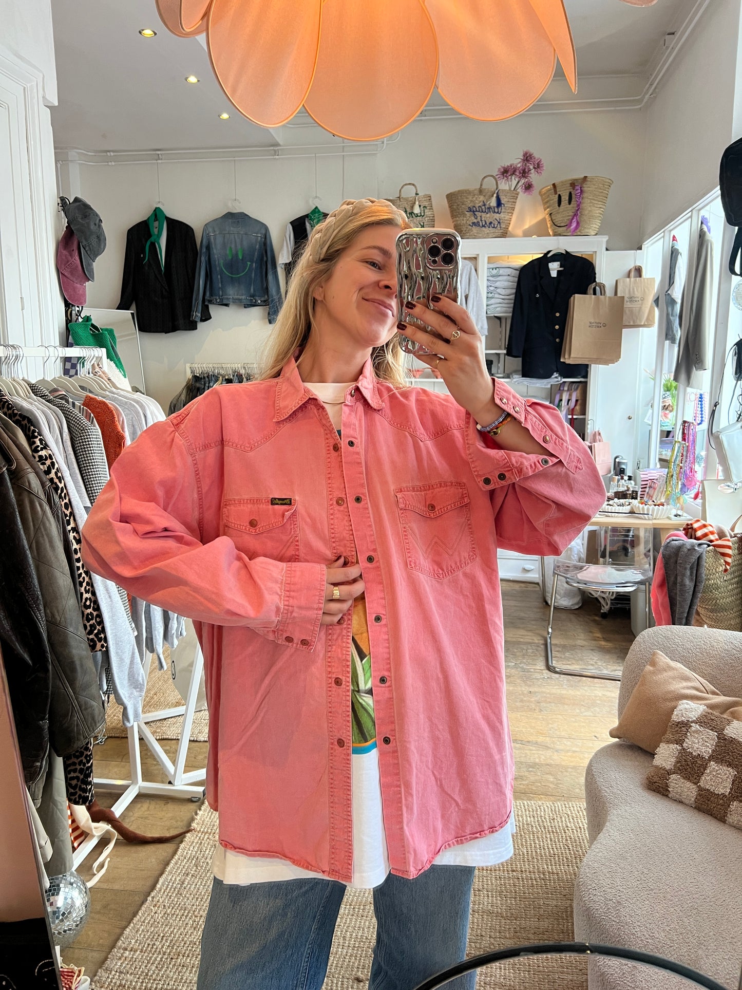 Wrangler blouse roze denim