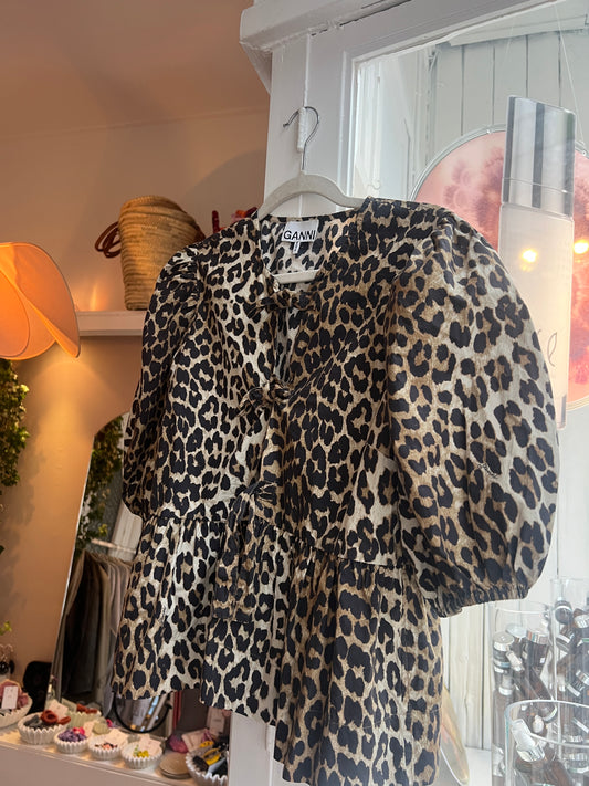 Ganni blouse tijgerprint met strikjes