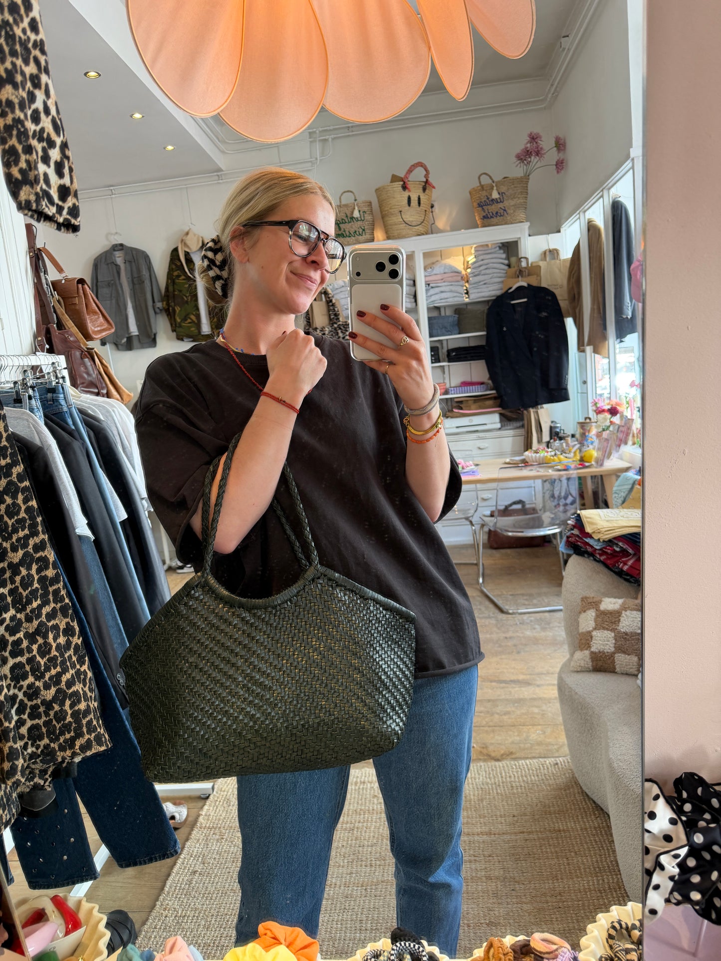 Leather woven bag
