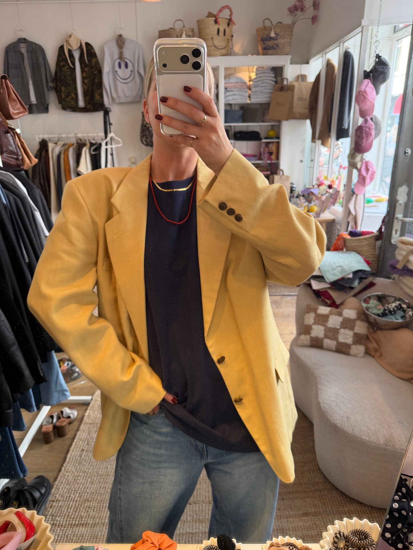 Vintage linnen okergele McGregor blazer