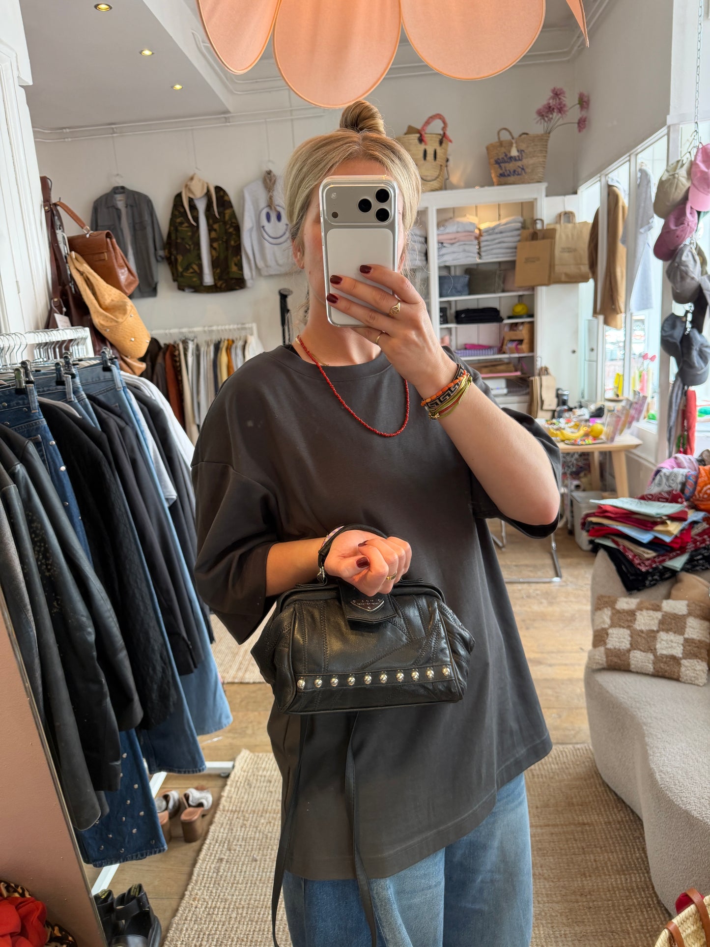 Vintage leren zwarte kleine tas