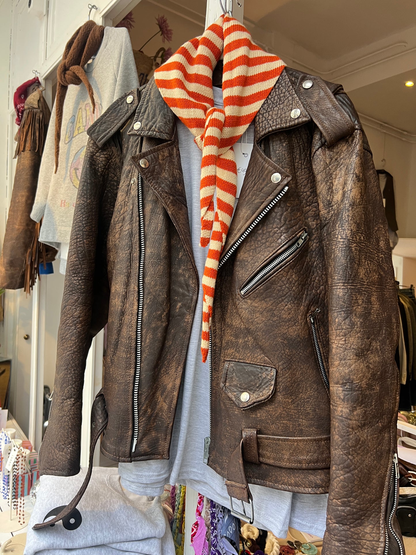 Leather brown bikerjack