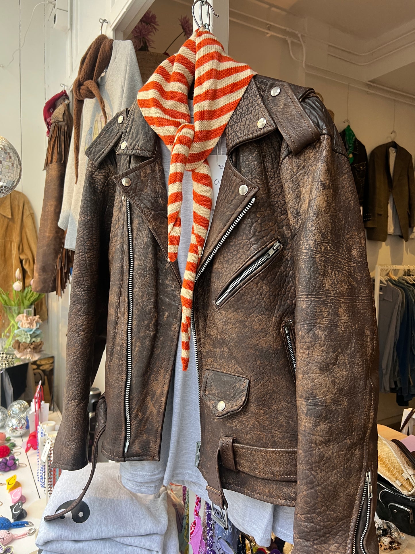 Leather brown bikerjack