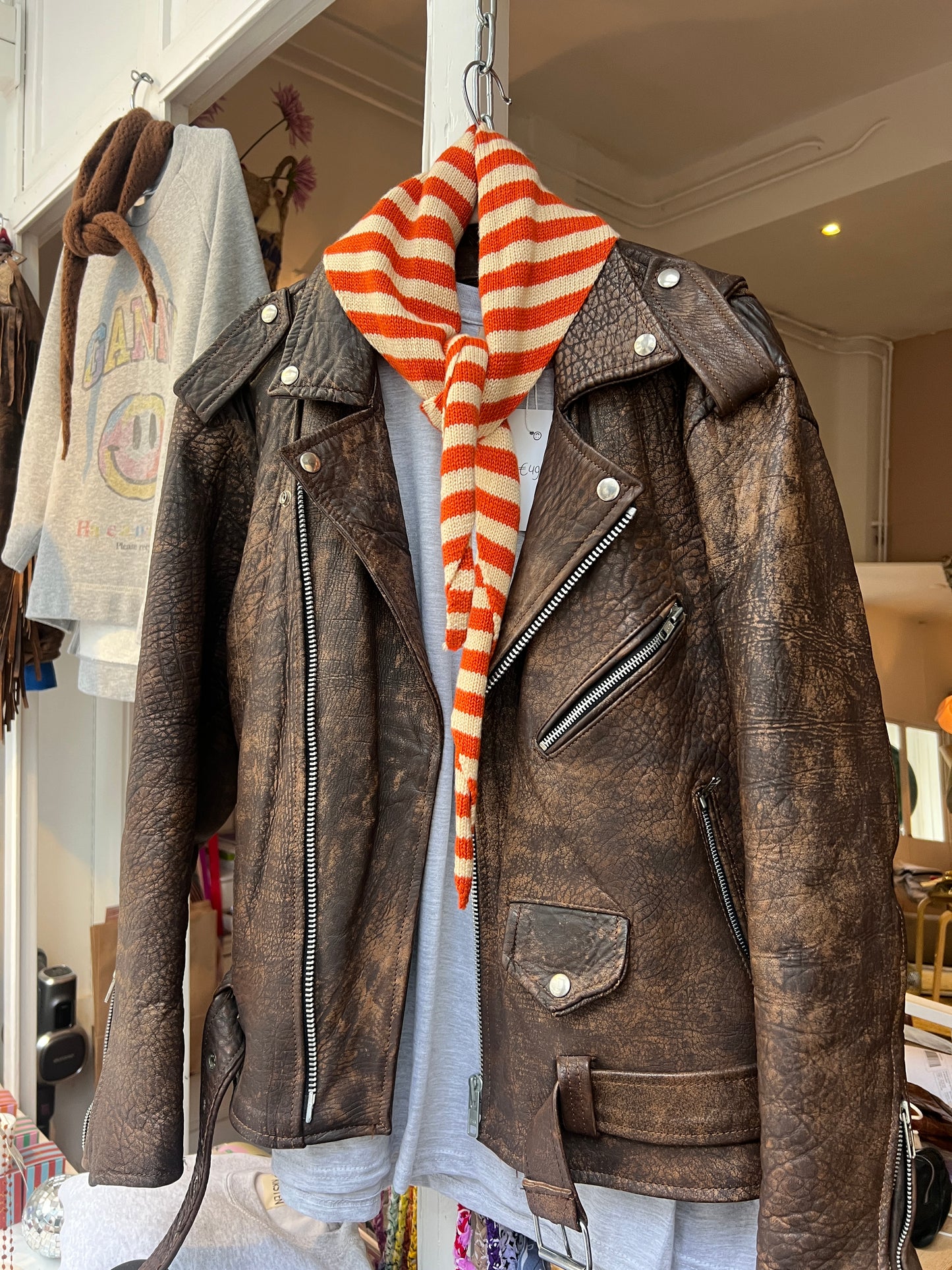 Leather brown bikerjack